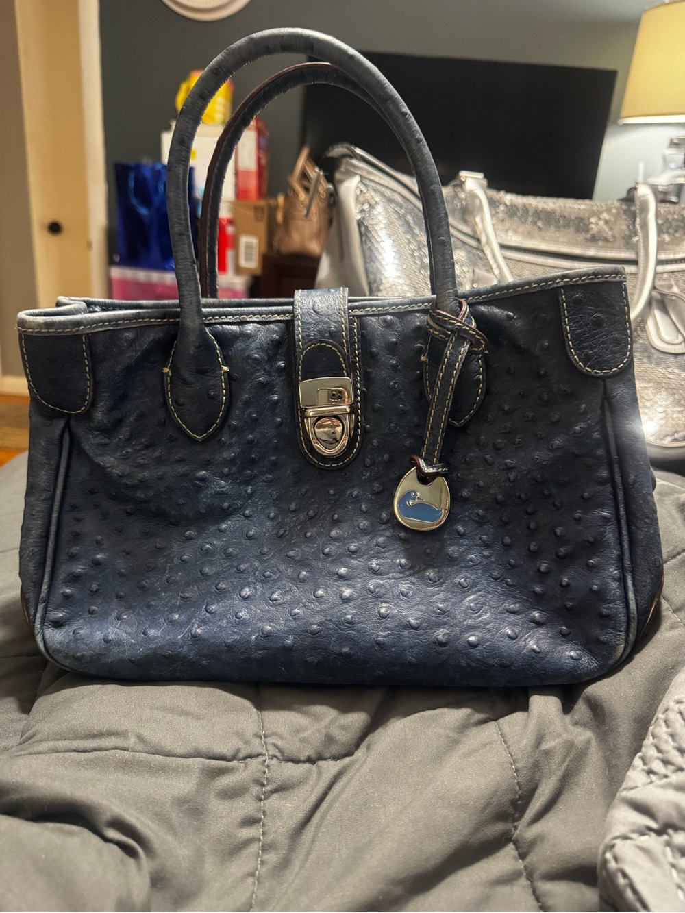 Dooney & Bourke Navy Textured Ostrich-Effect Satchel